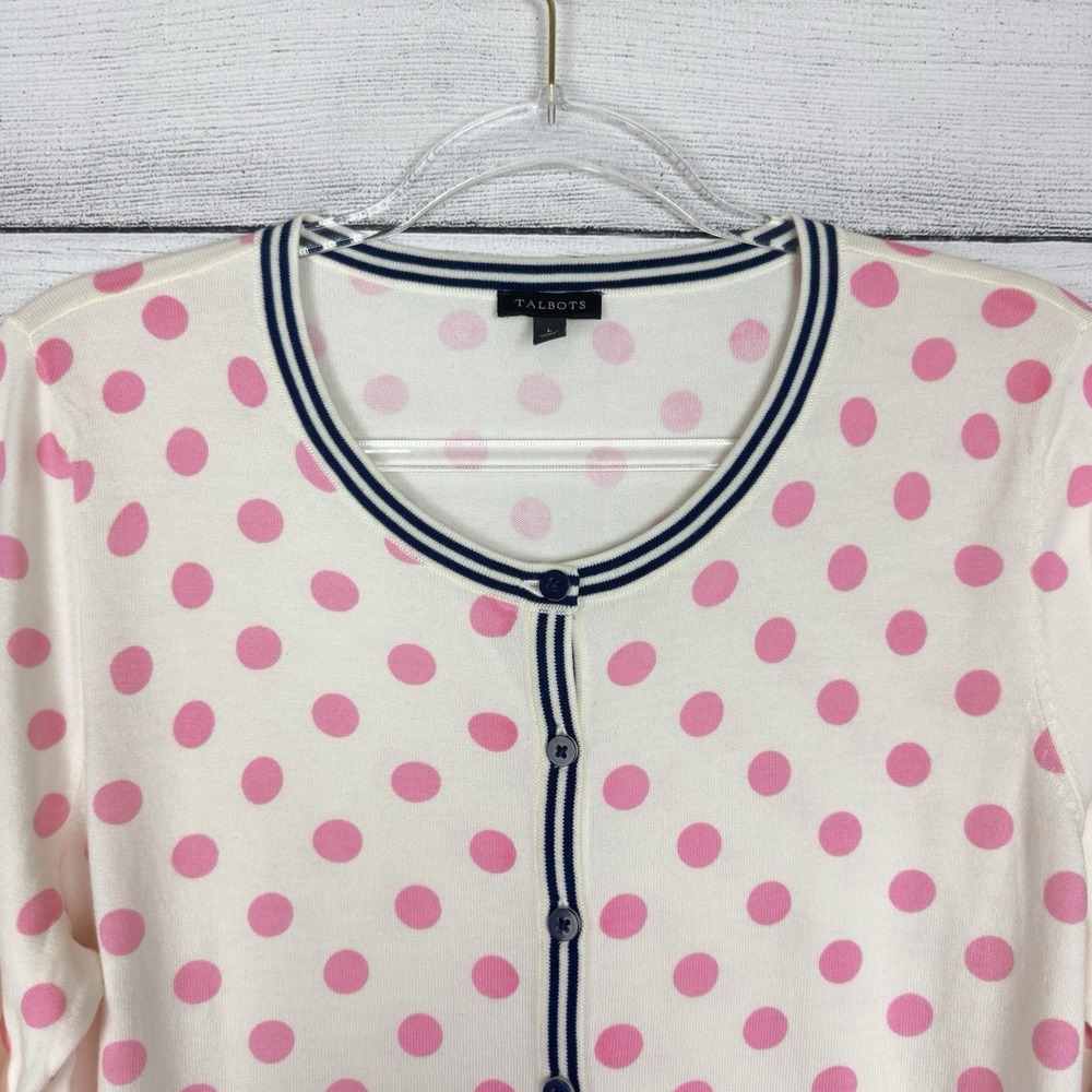 Talbots Charming Cardigan Dot Print Pink Size Large Coquette Preppy Valentines - Picture 3 of 7